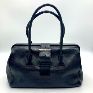 Auth PRADA Black Vitello Leather Speedy Boston Doctor Fibbia Bag Preloved